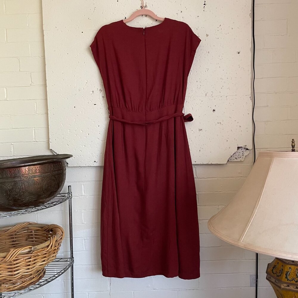 ๐ฅ Ann Taylor | Rust Brown Linen Blend Tie-Waist Dress 0 - Picture 6 of 8